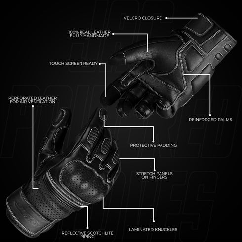 Ninja Leather Motorcycle Gloves with Black/Brown Knuckle Protection